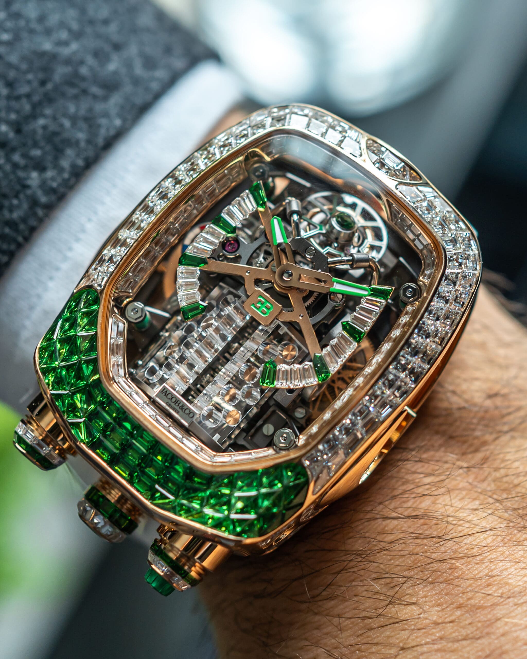 Jacob & Co. Bugatti Chiron Tourbillon Baguette Tsavorite White Diamonds